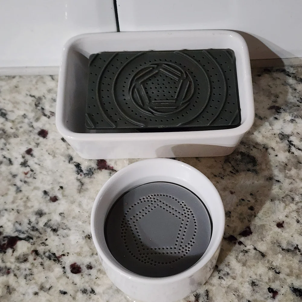White Ceramic Soap Dish and Brush Set